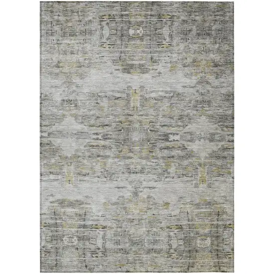 Gray Charcoal And Gold Abstract Washable Indoor Outdoor Area Rug Photo 2