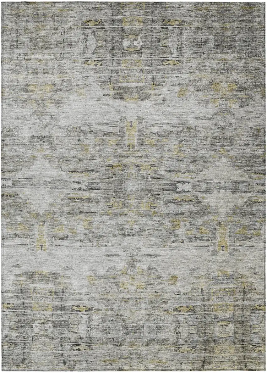 Gray Charcoal And Gold Abstract Washable Indoor Outdoor Area Rug Photo 2