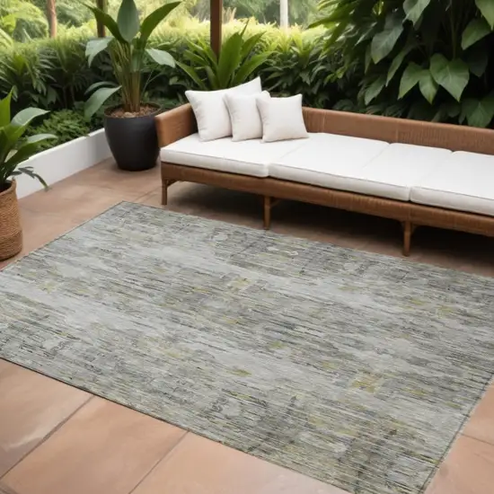 Gray Charcoal And Gold Abstract Washable Indoor Outdoor Area Rug Photo 1