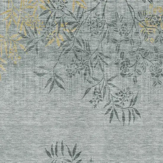 Gray Charcoal And Gold Floral Washable Indoor Outdoor Area Rug Photo 6