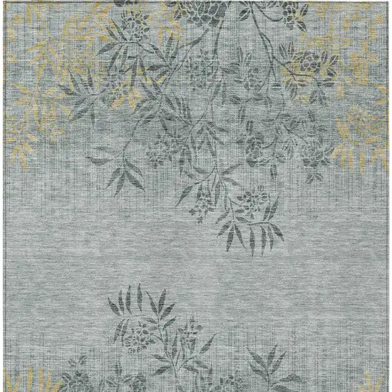 Gray Charcoal And Gold Floral Washable Indoor Outdoor Area Rug Photo 7