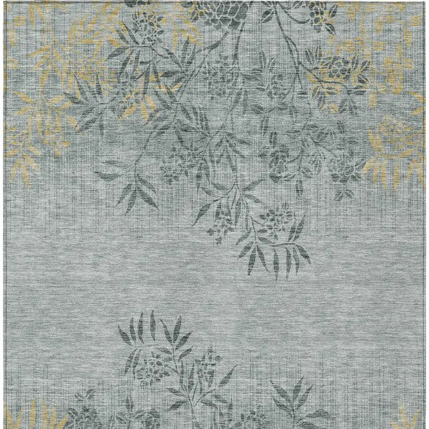 Gray Charcoal And Gold Floral Washable Indoor Outdoor Area Rug Photo 7