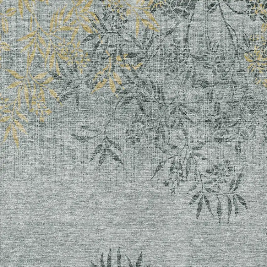 Gray Charcoal And Gold Floral Washable Indoor Outdoor Area Rug Photo 6
