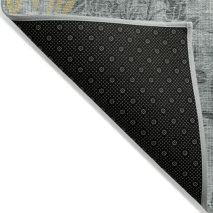 Gray Charcoal And Gold Floral Washable Indoor Outdoor Area Rug Photo 4
