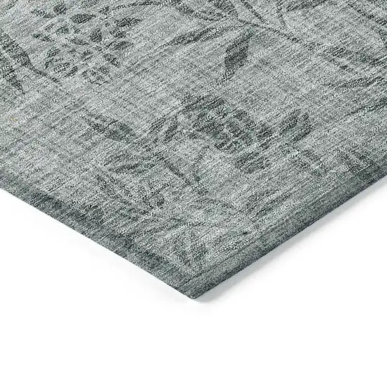 Gray Charcoal And Gold Floral Washable Indoor Outdoor Area Rug Photo 5