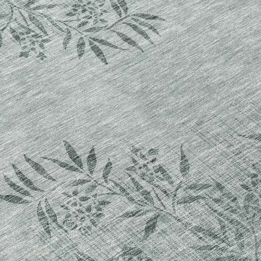 Gray Charcoal And Gold Floral Washable Indoor Outdoor Area Rug Photo 8