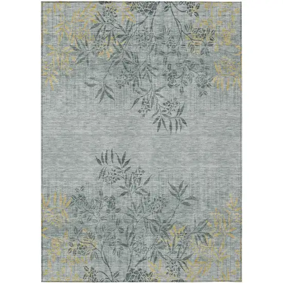 Gray Charcoal And Gold Floral Washable Indoor Outdoor Area Rug Photo 2