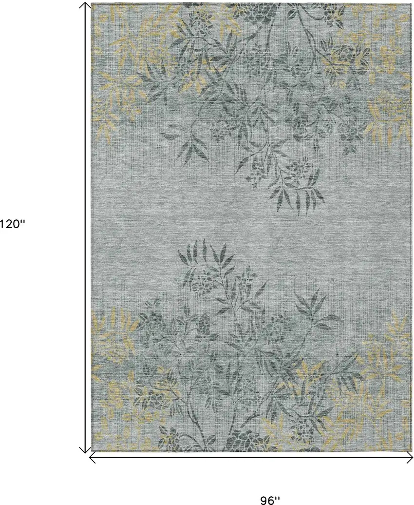 Gray Charcoal And Gold Floral Washable Indoor Outdoor Area Rug Photo 3
