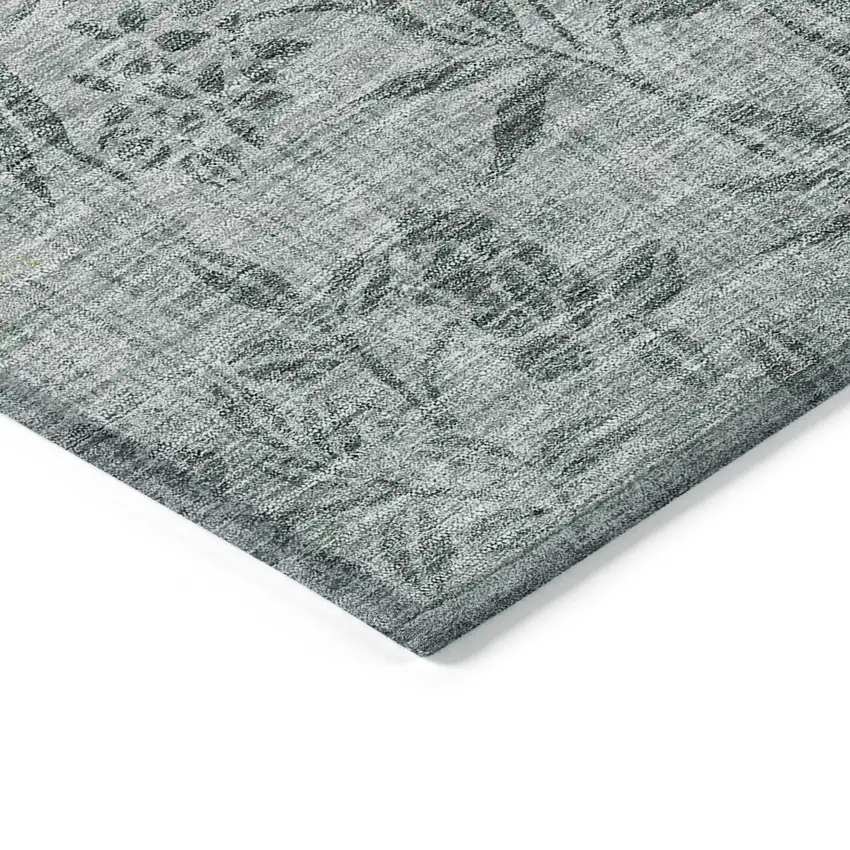 Gray Charcoal And Gold Floral Washable Indoor Outdoor Area Rug Photo 5