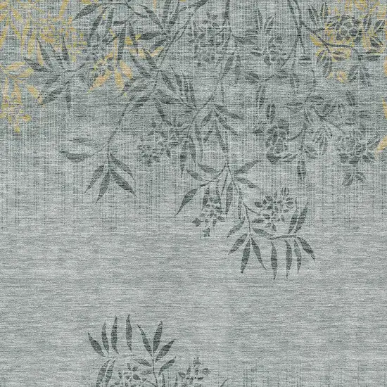 Gray Charcoal And Gold Floral Washable Indoor Outdoor Area Rug Photo 6