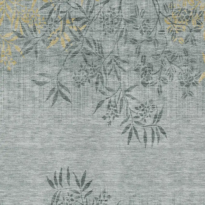 Gray Charcoal And Gold Floral Washable Indoor Outdoor Area Rug Photo 6