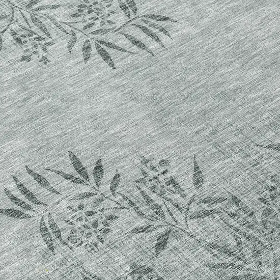 Gray Charcoal And Gold Floral Washable Indoor Outdoor Area Rug Photo 7
