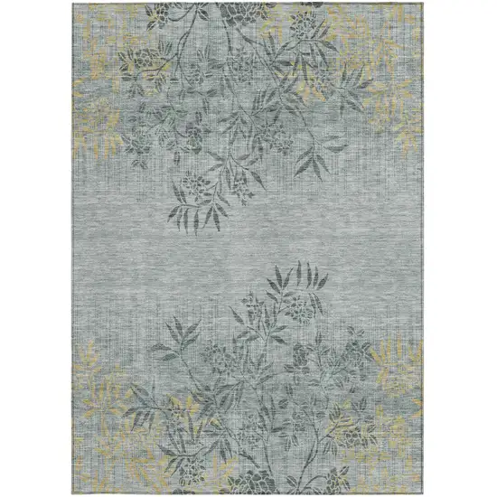 Gray Charcoal And Gold Floral Washable Indoor Outdoor Area Rug Photo 6
