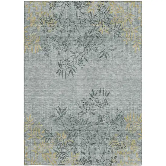 Gray Charcoal And Gold Floral Washable Indoor Outdoor Area Rug Photo 6