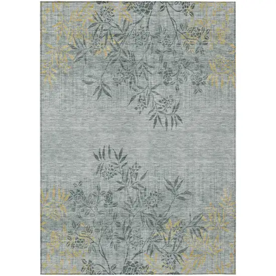 Gray Charcoal And Gold Floral Washable Indoor Outdoor Area Rug Photo 2