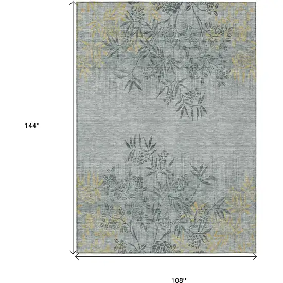 Gray Charcoal And Gold Floral Washable Indoor Outdoor Area Rug Photo 3