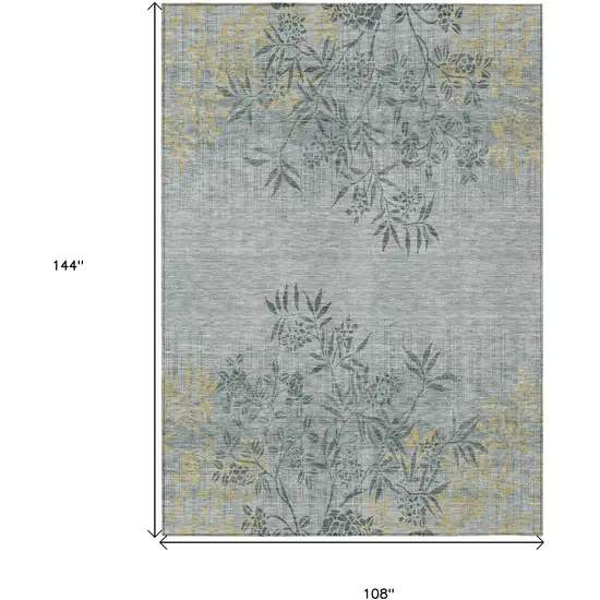 Gray Charcoal And Gold Floral Washable Indoor Outdoor Area Rug Photo 3