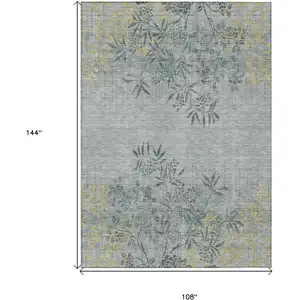 Photo of Gray Charcoal And Gold Floral Washable Indoor Outdoor Area Rug