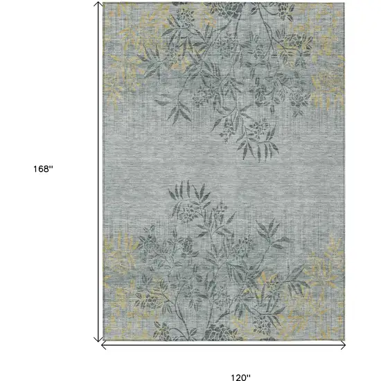 Gray Charcoal And Gold Floral Washable Indoor Outdoor Area Rug Photo 3