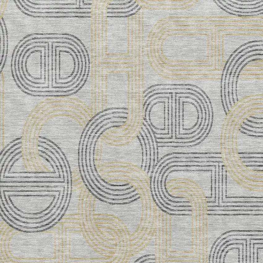 Gray Charcoal And Gold Geometric Washable Area Rug With UV Protection Photo 2