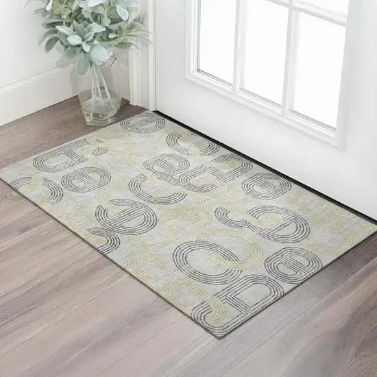 Gray Charcoal And Gold Geometric Washable Area Rug With UV Protection Photo 2