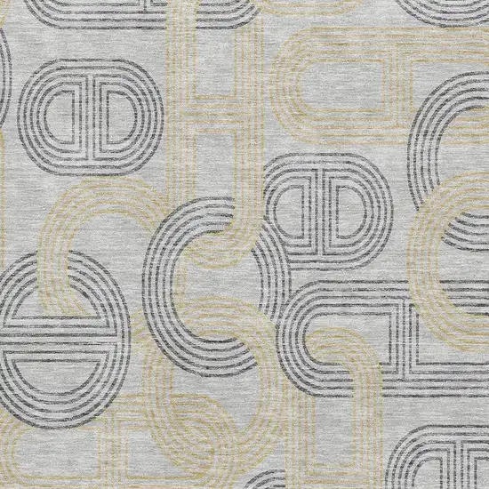 Gray Charcoal And Gold Geometric Washable Area Rug With UV Protection Photo 2
