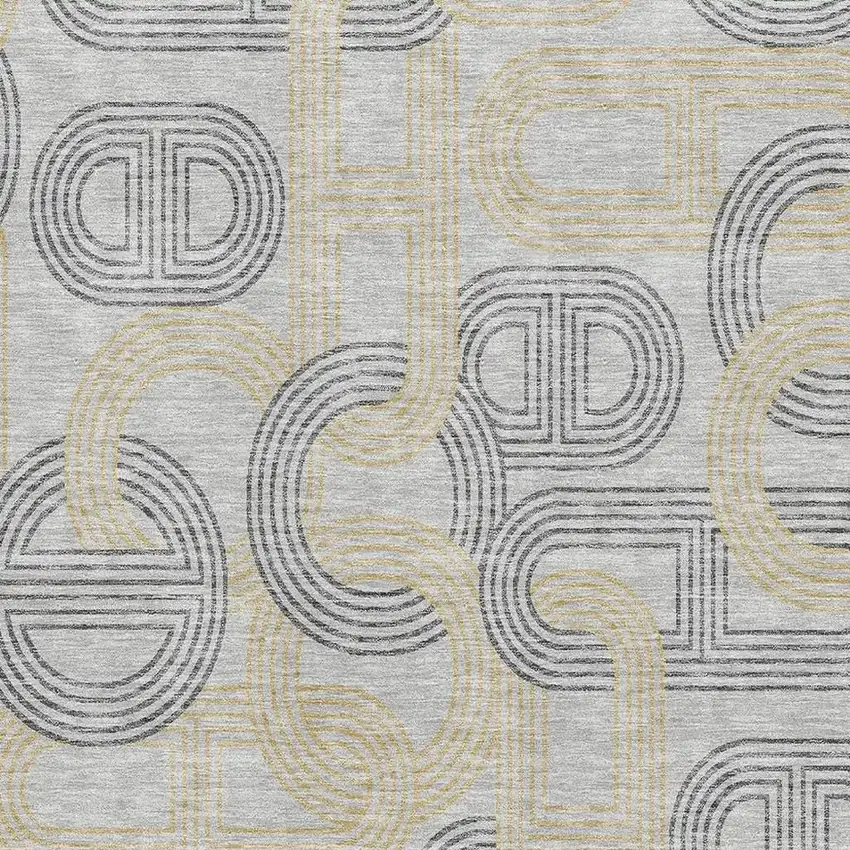 Gray Charcoal And Gold Geometric Washable Area Rug With UV Protection Photo 2