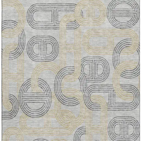 Gray Charcoal And Gold Geometric Washable Area Rug With UV Protection Photo 3