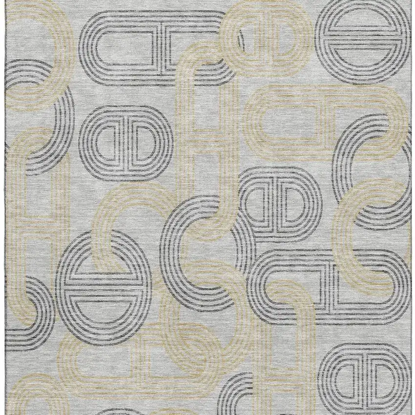 Gray Charcoal And Gold Geometric Washable Area Rug With UV Protection Photo 3