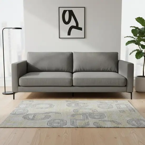 Gray Charcoal And Gold Geometric Washable Area Rug With UV Protection Photo 2