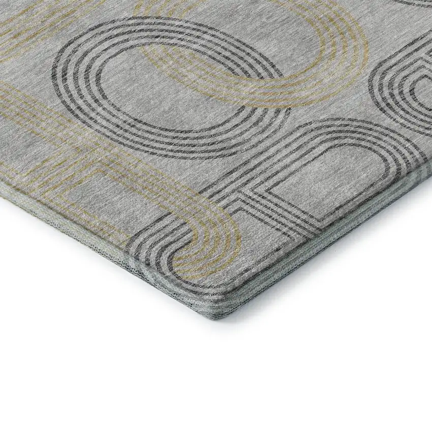 Gray Charcoal And Gold Geometric Washable Area Rug With UV Protection Photo 7