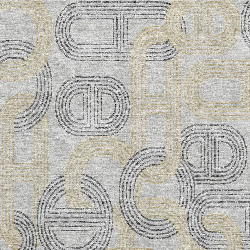 Gray Charcoal And Gold Geometric Washable Area Rug With UV Protection Photo 2