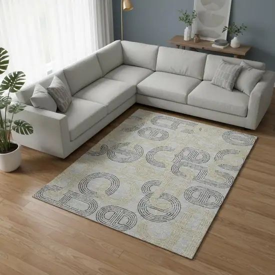 Gray Charcoal And Gold Geometric Washable Area Rug With UV Protection Photo 2