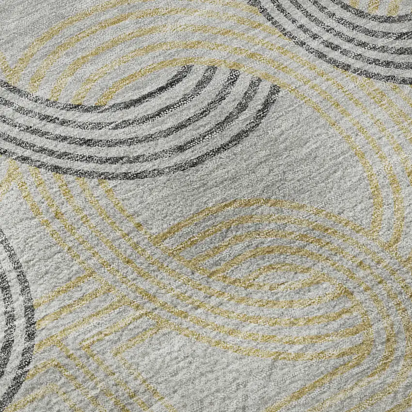 Gray Charcoal And Gold Geometric Washable Area Rug With UV Protection Photo 9