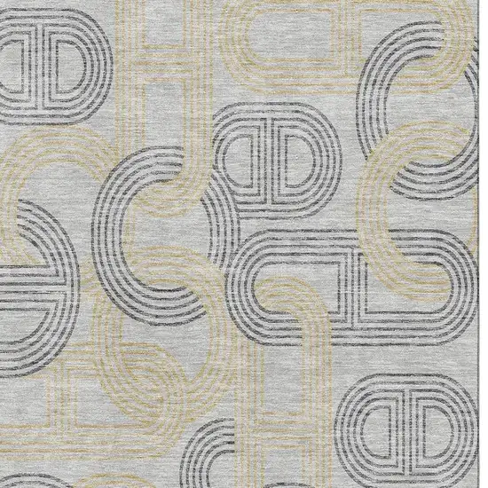 Gray Charcoal And Gold Geometric Washable Area Rug With UV Protection Photo 2
