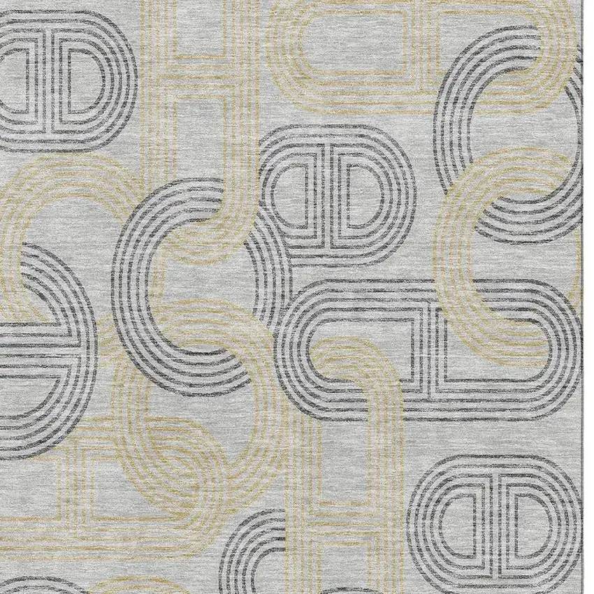 Gray Charcoal And Gold Geometric Washable Area Rug With UV Protection Photo 2
