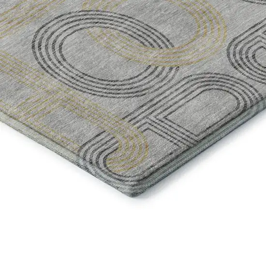 Gray Charcoal And Gold Geometric Washable Area Rug With UV Protection Photo 7