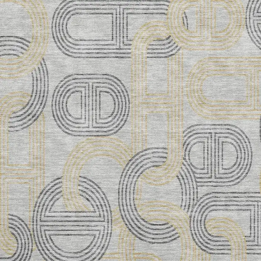 Gray Charcoal And Gold Geometric Washable Area Rug With UV Protection Photo 2