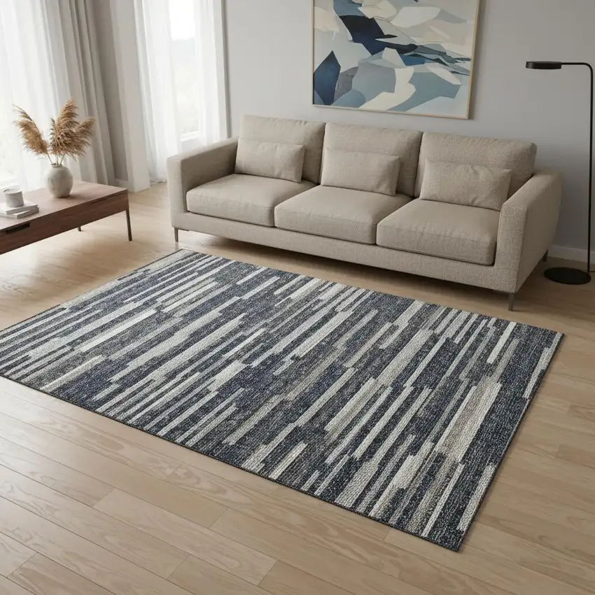Gray Charcoal And Ivory Abstract Washable Area Rug With UV Protection Photo 1