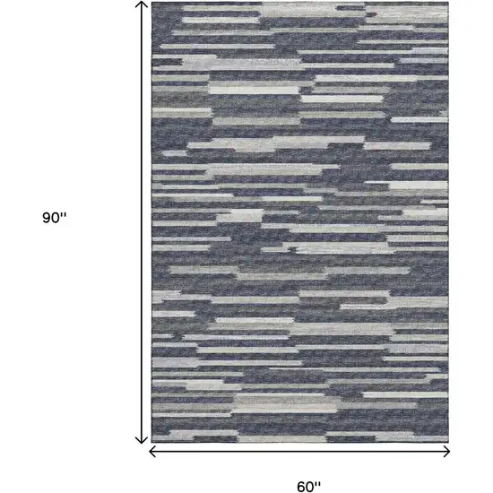 Gray Charcoal And Ivory Abstract Washable Area Rug With UV Protection Photo 3