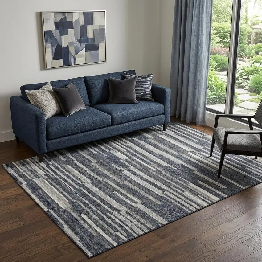 Gray Charcoal And Ivory Abstract Washable Area Rug With UV Protection Photo 1
