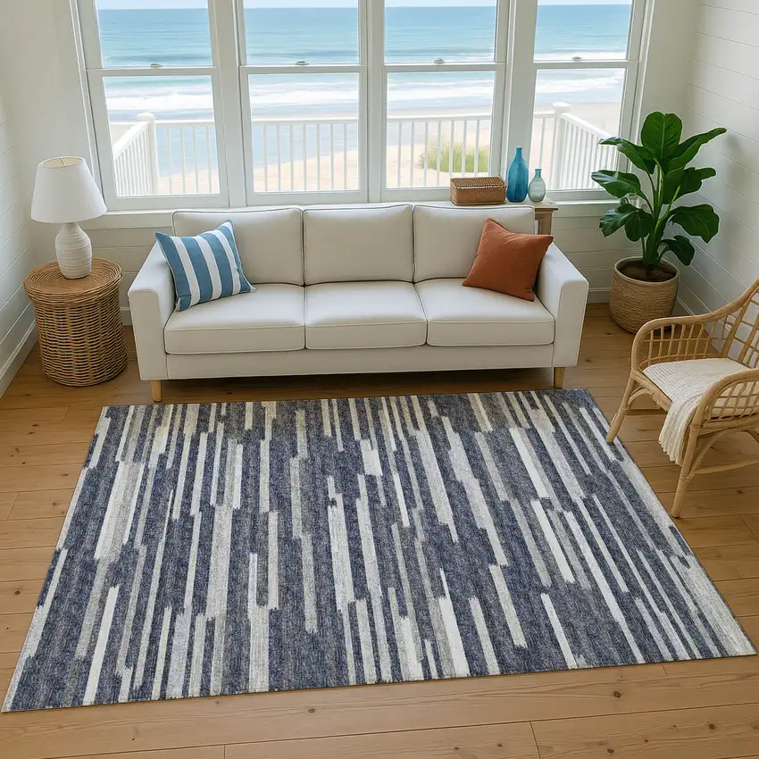 Gray Charcoal And Ivory Abstract Washable Area Rug With UV Protection Photo 5