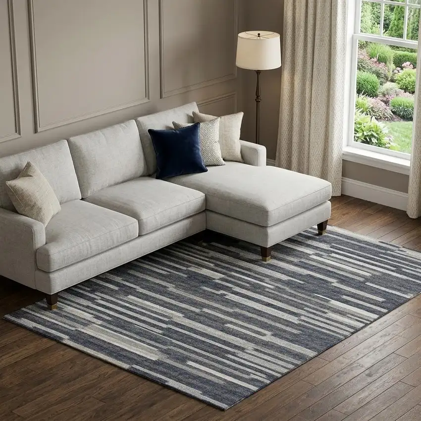 Gray Charcoal And Ivory Abstract Washable Area Rug With UV Protection Photo 1