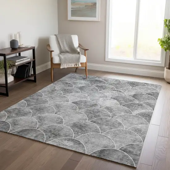 Gray Charcoal And Ivory Abstract Washable Indoor Outdoor Area Rug Photo 7