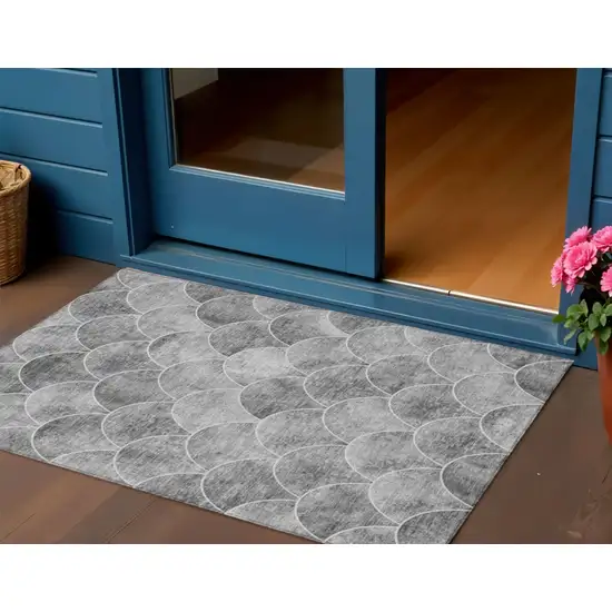 Gray Charcoal And Ivory Abstract Washable Indoor Outdoor Area Rug Photo 1