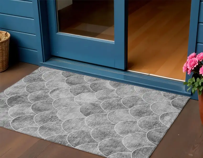 Gray Charcoal And Ivory Abstract Washable Indoor Outdoor Area Rug Photo 1