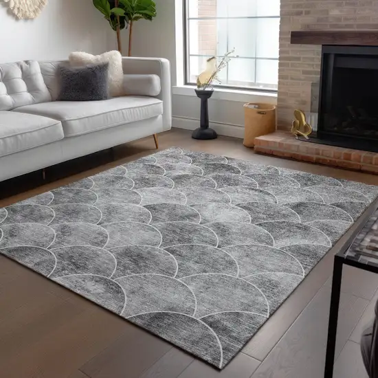 Gray Charcoal And Ivory Abstract Washable Indoor Outdoor Area Rug Photo 8