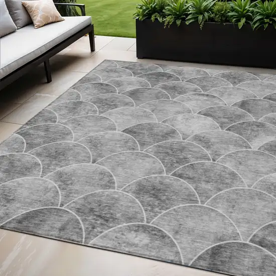 Gray Charcoal And Ivory Abstract Washable Indoor Outdoor Area Rug Photo 1