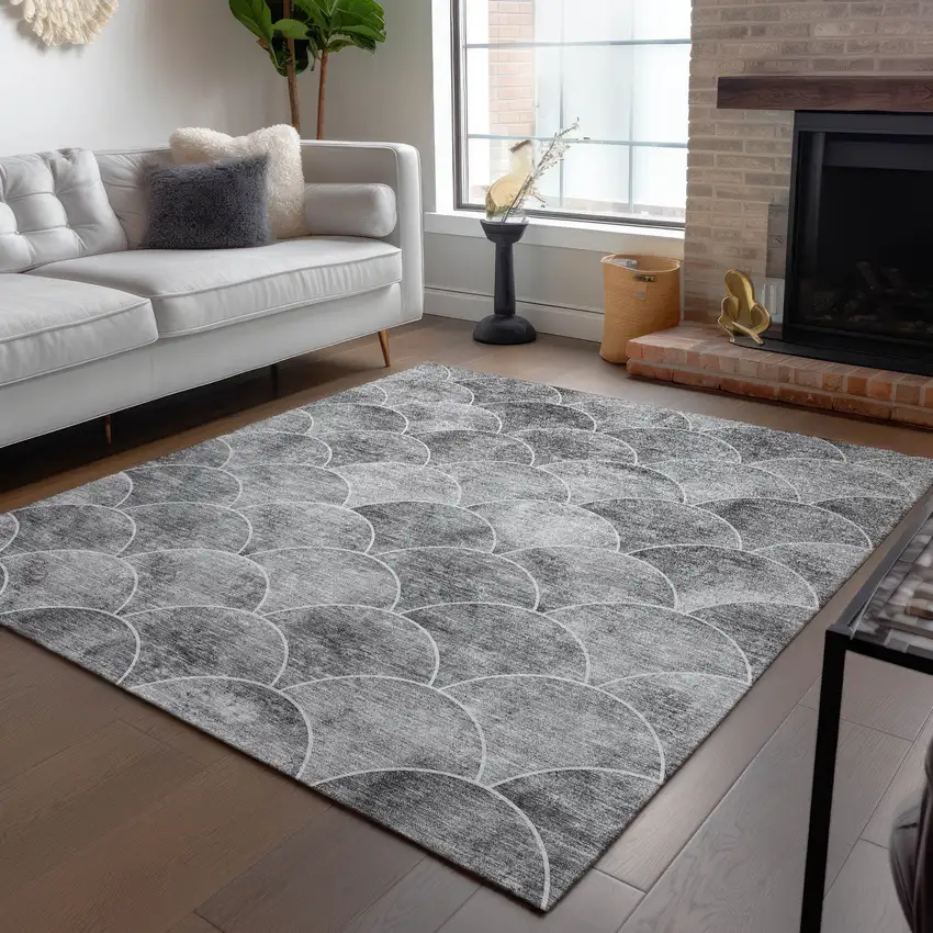 Gray Charcoal And Ivory Abstract Washable Indoor Outdoor Area Rug Photo 8