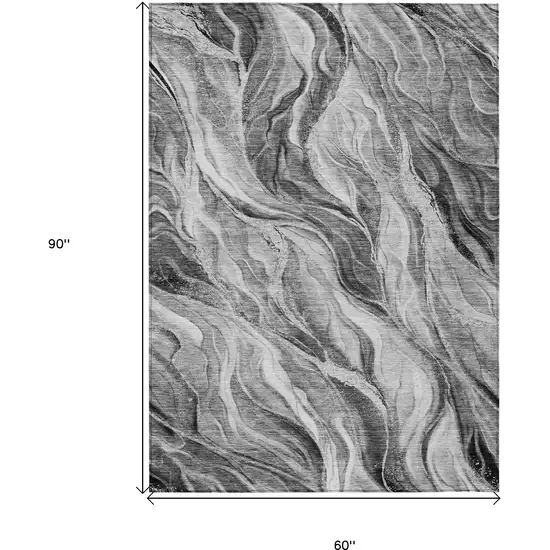 Gray Charcoal And Ivory Abstract Washable Indoor Outdoor Area Rug Photo 9